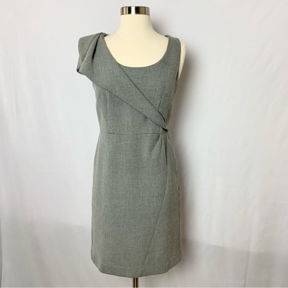 LOFT Size 2 Grey Ruffle Accent Sleeveless Sheath Dress
